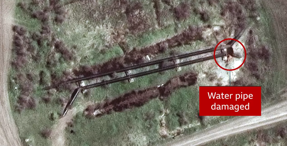 Місце підриву росіянами водопроводу до Миколаєва