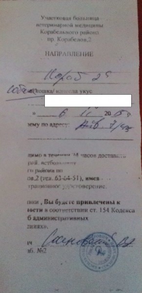 Направление в ветлечебницу