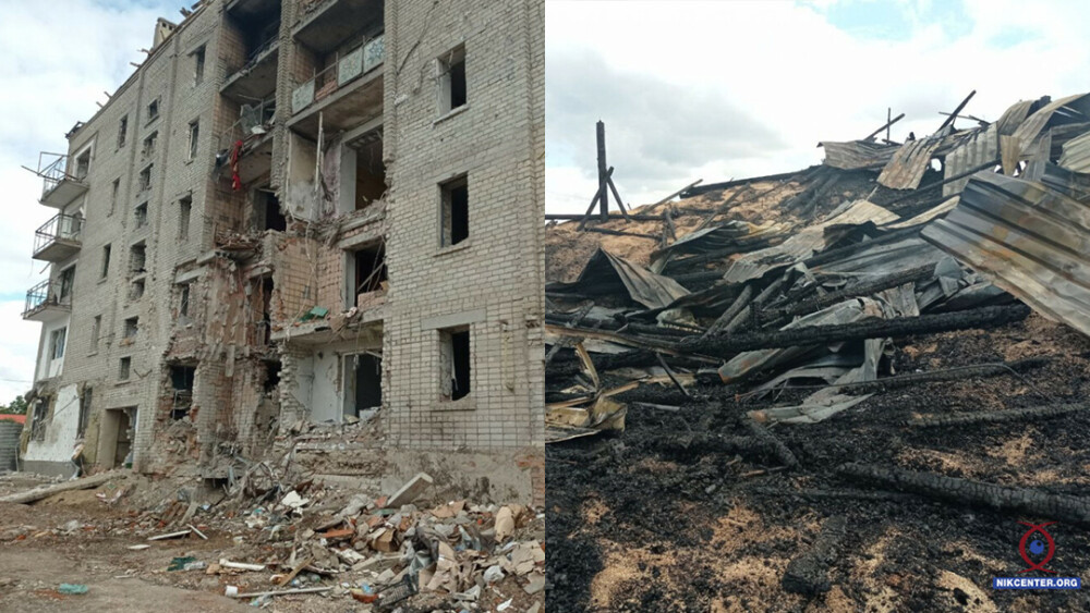 Знищені росіянами багатоповерхівка та зерносховище у Вознесенську. Фото nikcenter.org