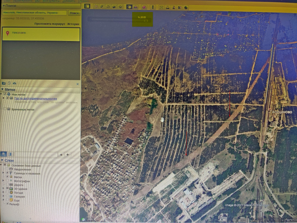 На спутниковом снимке, сделанном в июне 2019 г, видно, что леса уже нет