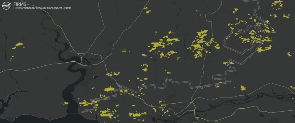 Масштаби випаленої протягом червня землі в Миколаївській області. Алгоритм NASA, який за допомогою супутників аналізує зміну рослинності та відкладення попелу